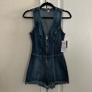 Denim short romper